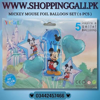 MICKEY MOUSE THEME FOIL BALLOON SET FIRST BIRTHDAY - PACK OF 5 FOIL BALLOONS - MICKEY MOUSE FOIL BALLOONS