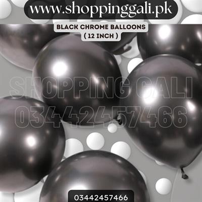 BLACK METALLIC CHROME BALLOONS ( PACK OF 10 BLACK BALLOONS )