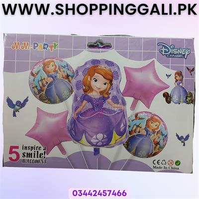 PRINCESS SOFIA FOIL BALLOON SET WITH PINK STARS ( PACK OF 5 FOIL BALLOONS )