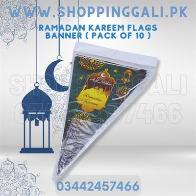 RAMADAN KAREEM FLAGS BANNER IN GREEN COLOR ( PACK OF 10 BUNTINGS )