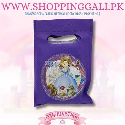 PRINCESS SOFIA FABRIC MATERIAL GOODY BAGS ( PACK OF 10 GIFT BAGS )