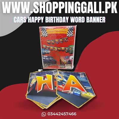 CARS HAPPY BIRTHDAY BANNER WITH RIBBON LACE FOR PARTY DECORATION