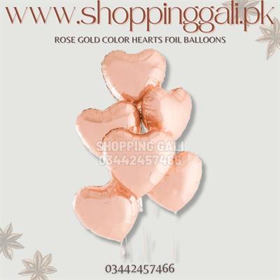 ROSE GOLD HEARTS FOIL BALLOONS ( PACK OF 5 HEARTS FOIL BALLOONS )