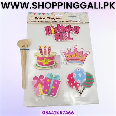 BIRTHDAY GIRL CAKE TOPPERS - PACK OF 5 CAKE TOPPERS WITH WOODEN STICKS