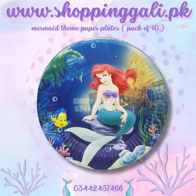 MERMAID PAPER PLATES ( PACK OF 10 PAPER PLATES )