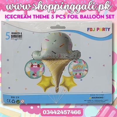 ICECREAM CONE FOIL BALLOON SET ( PACK OF 5 FOIL BALLOONS )