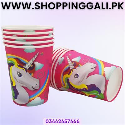 UNICORN THEME PAPER CUPS IN PINK - PACK OF 10 PAPER CUPS - UNICORN CUPS