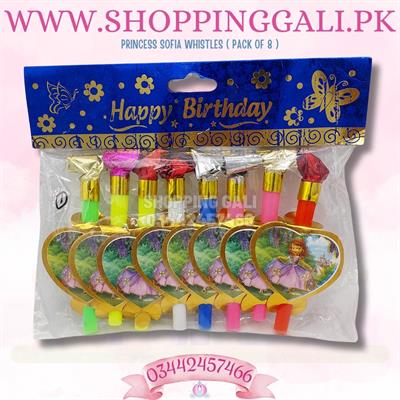 PRINCESS SOFIA WHISTLES ( PACK OF 8 PARTY WHISTLES )