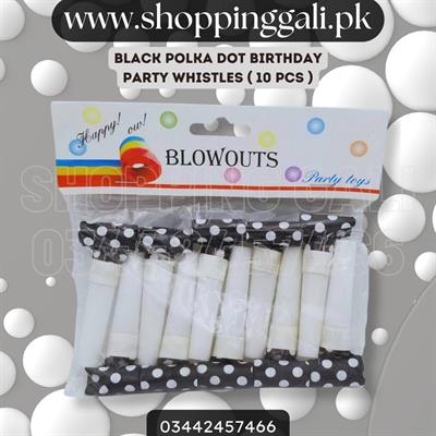 BLACK POLKA DOT WHISTLES ( PACK OF 10 WHISTLES )