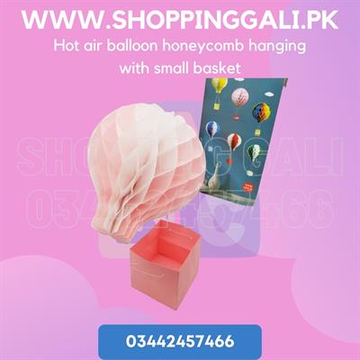 HOT AIR BALLOON HONEYCOMB BANNER IN PINK AND WHITE COLOR ( 30 CM SIZE )