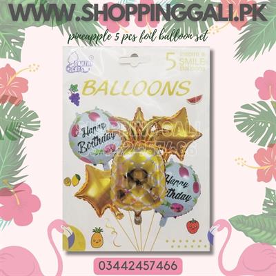 PINEAPPLE AND GOLDEN STARS FOIL BALLOONS ( PACK OF 5 FOIL BALLOONS )