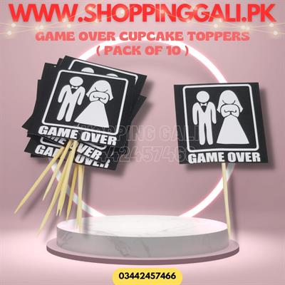 WEDDING PARTY GAME OVER CUPCAKE TOPPERS - PACK OF 10 CUPCAKE TOPPERS