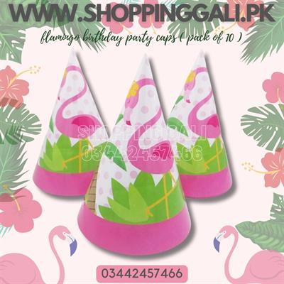 FLAMINGO BIRTHDAY PARTY CAPS ( PACK OF 10 BIRTHDAY CAPS )