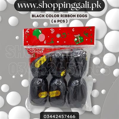 BLACK RIBBON EGGS FOR BALLOON DECORATION ( PACK OF 6 CURLING RIBBONS )