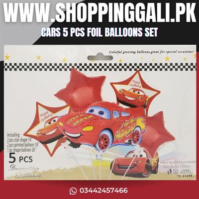 CARS THEME FOIL BALLOON SET IN STARS - PACK OF 5 FOIL BALLOONS - CARS FOIL BALLOONS