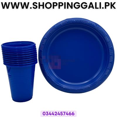 DARK BLUE COLOR PLATES AND CUPS - PLASTIC PLATES AND CUPS - PACK OF 10