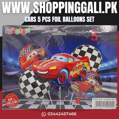 CARS THEME FOIL BALLOON SET IN CHECK SQUARE - PACK OF 5 FOIL BALLOONS - CARS FOIL BALLOONS