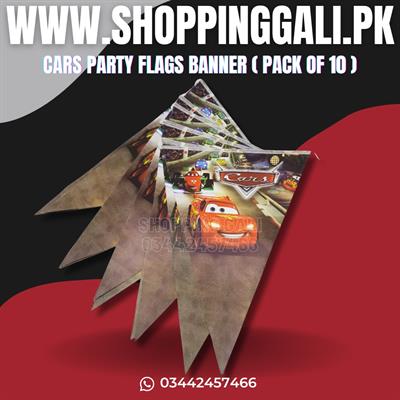 CARS PARTY FLAGS BANNER ( PACK HAS 10 CARS BUNTINGS )