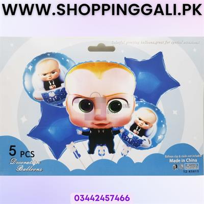 BOSS BABY FOIL BALLOON SET - PACK OF 5 FOIL BALLOONS - BOSS BABY THEME FOIL BALLOONS