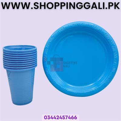 LIGHT BLUE COLOR PLATES AND CUPS - PLASTIC PLATES AND CUPS - PACK OF 10