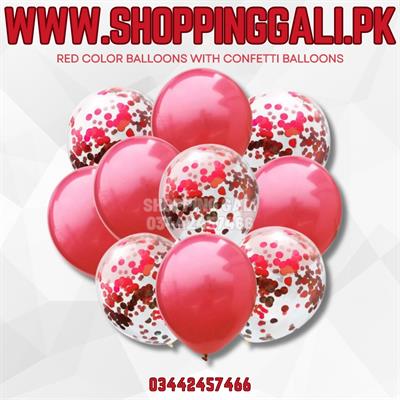 5 RED BALLOON AND 5 RED CONFETTI FILLED BALLOONS ( PACK OF 10 LATEX BALLOONS )