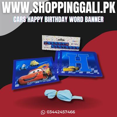 CARS HAPPY BIRTHDAY WORD BANNER WITH RIBBON LACE IN SQUARE SHAPE