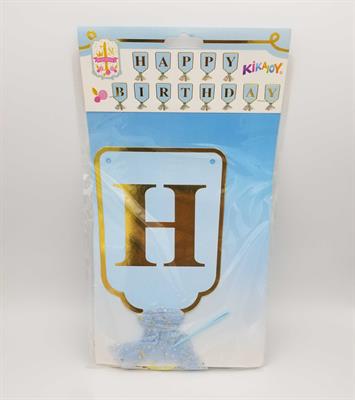 HAPPY BIRTHDAY FANCY NET WORD BANNER WITH RIBBON LACE IN BLUE COLOR