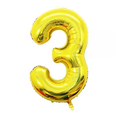 3 NUMBER FOIL BALLOONS IN GOLDEN COLOR ( 32 INCH IN SIZE )