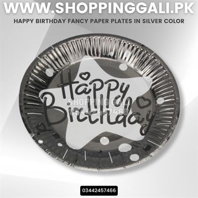 SILVER COLOR HAPPY BIRTHDAY FANCY PAPER PLATES ( PACK OF 10 PAPER PLATES )