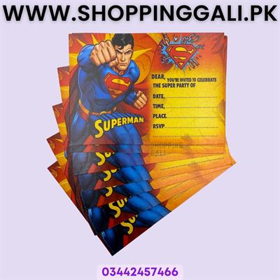 Superman Invitation Cards - 4 Inch By 3 Inch - Invitation Cards - Superman Theme - Orange - Boys - Pack Of 8