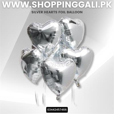 SILVER HEARTS FOIL BALLOON ( PACK OF 5 HEARTS FOIL BALLOONS )