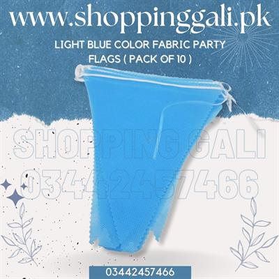 LIGHT BLUE COLOR FABRIC MATERIAL FLAGS BANNER FOR PARTY DECORATION ( PACK OF 10 BUNTINGS )