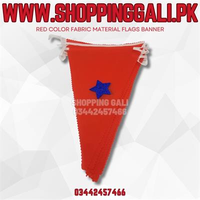 RED COLOR WITH BLUE STARS FABRIC MATERIAL FLAGS BANNER FOR PARTY DECORATION ( PACK OF 10 BUNTINGS )