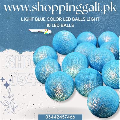 LIGHT BLUE LED BALLS FAIRY LIGHT BATTERY OPERATED ( 10 LED BALLS )