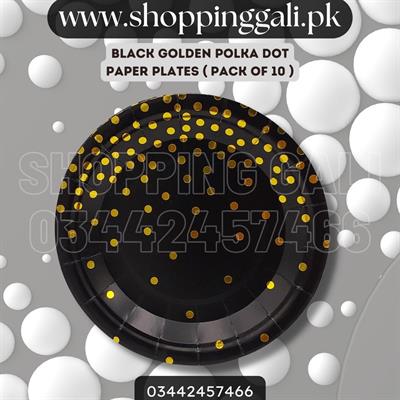 BLACK GOLDEN POLKA DOT PAPER PLATES ( PACK OF 10 PAPER PLATES )