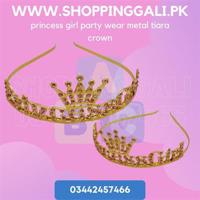 PRINCESS GIRL GOLDEN COLOR METAL TIARA CROWN FOR BIRTHDAY PARTY WEAR