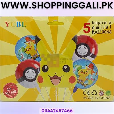 POKEMON THEME FOIL BALLOON SET - PACK OF 5 FOIL BALLOONS - POKEMON GO THEME FOIL BALLOONS