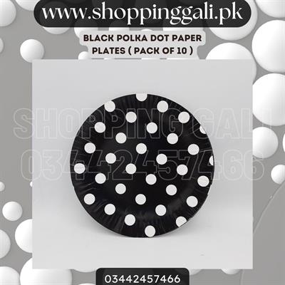 BLACK POLKA DOT PAPER PLATES ( PACK OF 10 PAPER PLATES )