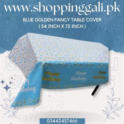 BLUE GOLDEN POLKA DOT HAPPY BIRTHDAY TABLE COVER ( 137 CM X 183 CM )