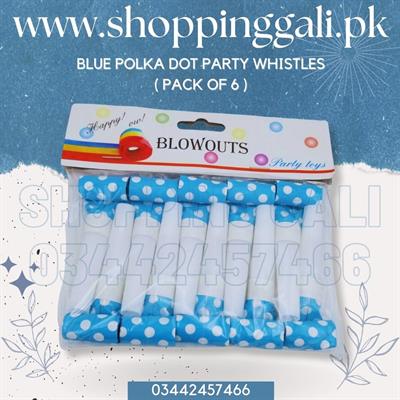 BLUE POLKA DOT WHISTLES ( PACK OF 8 WHISTLES )