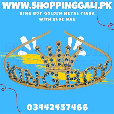 KING BOY BLUE STONES METAL TIARA CROWN FOR BIRTHDAY PARTY WEAR