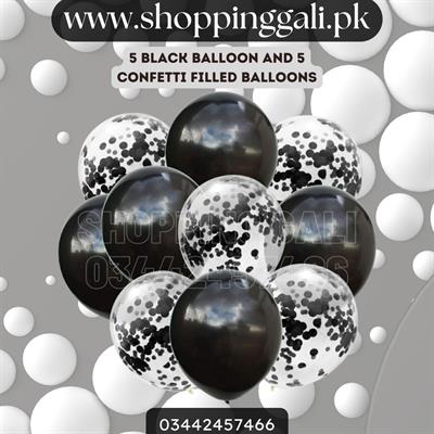 5 BLACK BALLOON AND 5 CONFETTI FILLED BALLOONS ( PACK OF 10 LATEX BALLOONS )