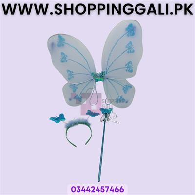 LIGHT BLUE COLOR BUTTERFLY WINGS - BUTTERFLY HAIR BAND - BUTTERFLY MAGIC WAND