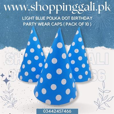 LIGHT BLUE POLKA DOT CAPS ( PACK OF 10 BIRTHDAY PARTY CAPS )