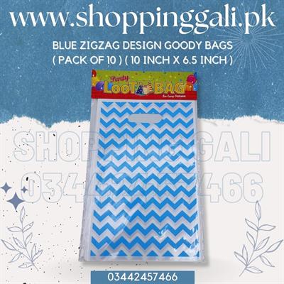 LIGHT BLUE ZIGZAG GOODY BAGS ( PACK OF 10 GIFT BAGS )