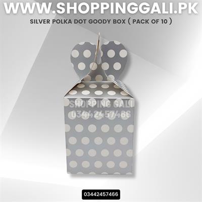 SILVER POLKA DOT GOODY BOXES ( PACK OF 10 GIFT BOX )