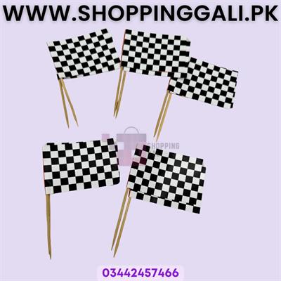 RACE CAR FLAGS CUPCAKE TOPPERS - PACK OF 10 CUPCAKE TOPPERS