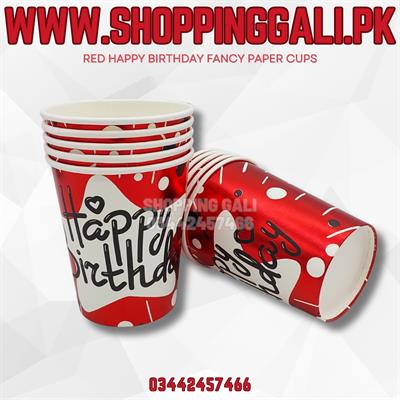 HAPPY BIRTHDAY FANCY PAPER CUPS IN RED COLOR ( PACK OF 10 PAPER CUPS )