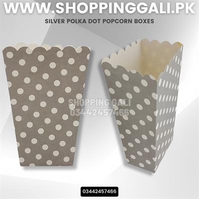 SILVER POLKA DOT POPCORN BOXES ( PACK OF 10 POPCORN BOXES )