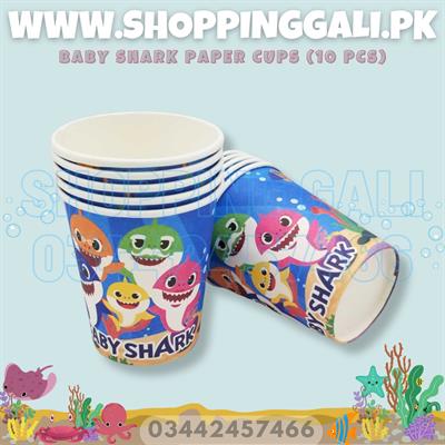 BABY SHARK THEME PAPER CUPS - PACK OF 10 PAPER CUPS - BABY SHARK CUPS